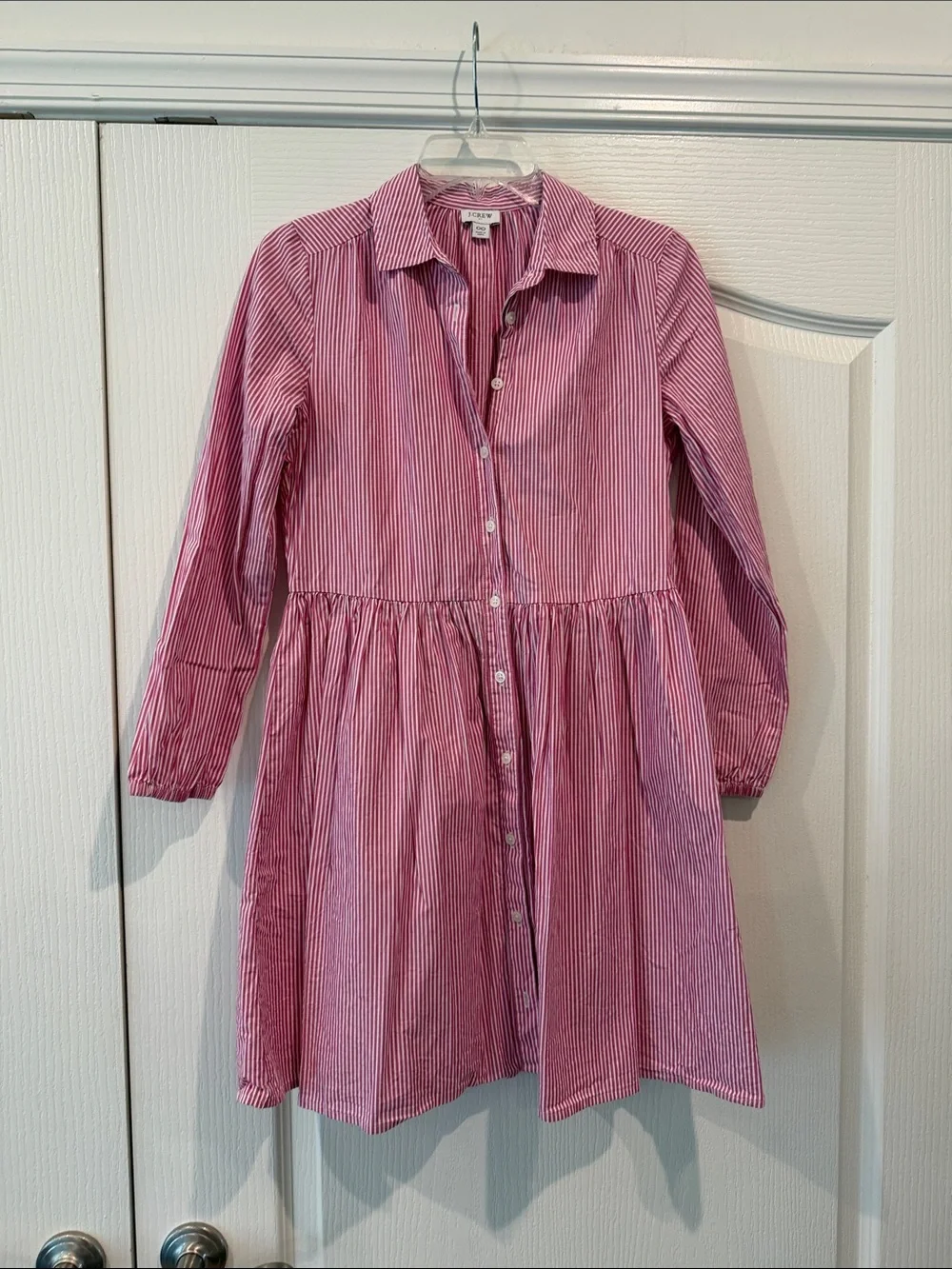 J. Crew Pink and White Striped Shirt Dress